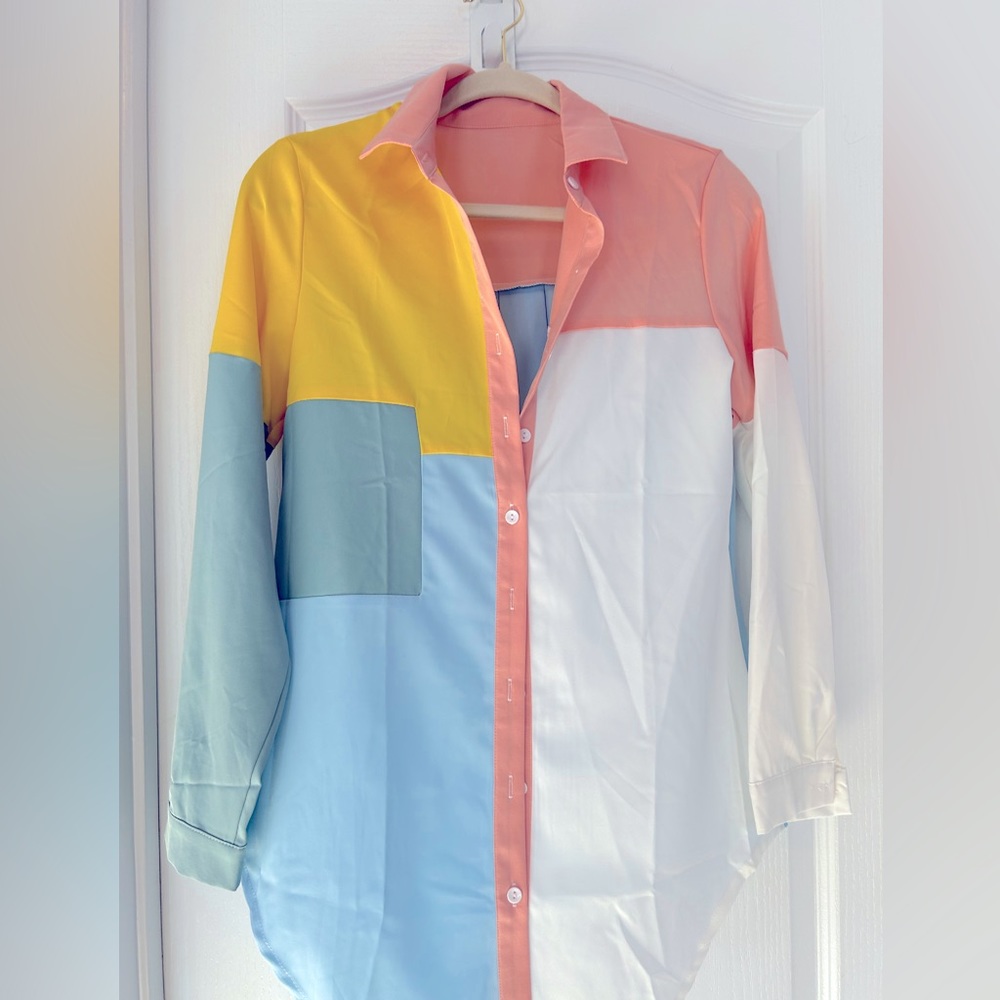 Oversized Color block Button Up Blouse